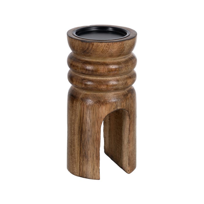S/2 Candelabro Natural Madera De Mango 11,50 X 11,50 X 23 Cm