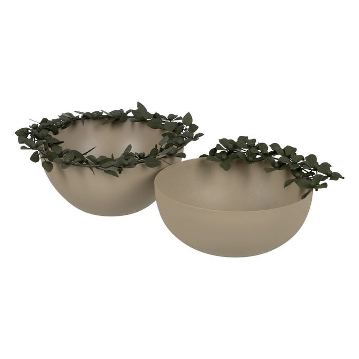 Centro Mesa Flores Beige-Verde Metal 33 X 33 X 15 Cm