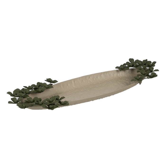 Bandeja Flores Beige-Verde Metal 58 X 23 X 4 Cm