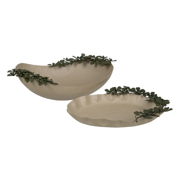 Bandeja de flores de metal bege-verde 43 x 31 x 5 cm