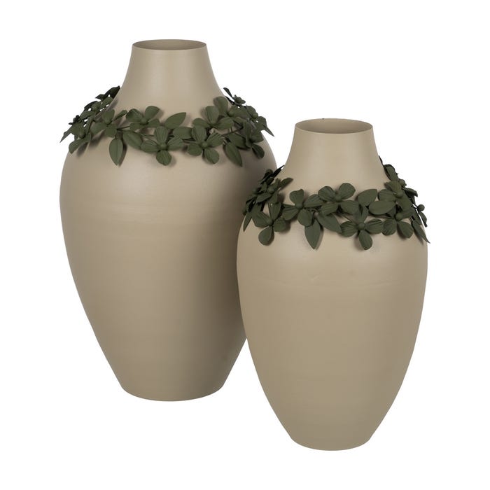 Vaso de flores de metal bege-verde 30 x 30 x 53 cm