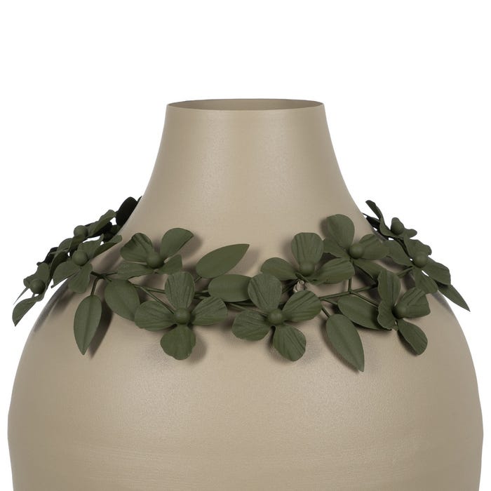 Jarrón Flores Beige-Verde Metal 30 X 30 X 53 Cm