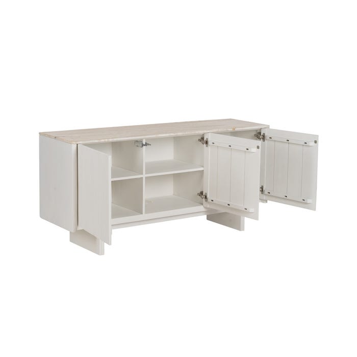 Aparador de Mármore Branco/Madeira Sala de Estar 159 X 45 X 75 Cm