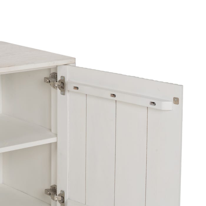 Aparador de Mármore Branco/Madeira Sala de Estar 159 X 45 X 75 Cm