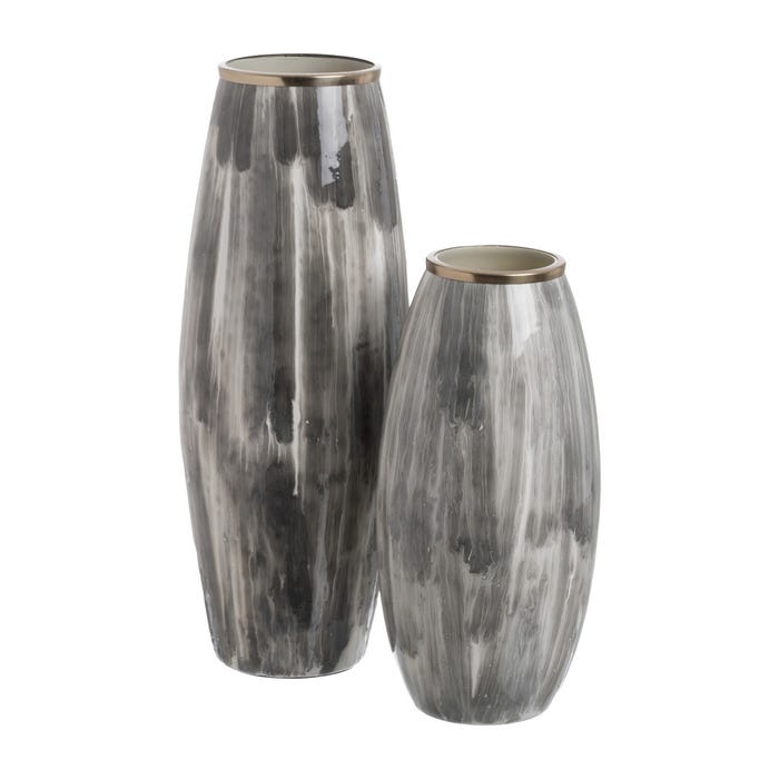 Vaso de metal e vidro preto e branco 23 x 23 x 61 cm