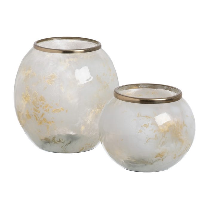 Vaso de metal e vidro branco-champanhe 20 x 20 x 21 cm