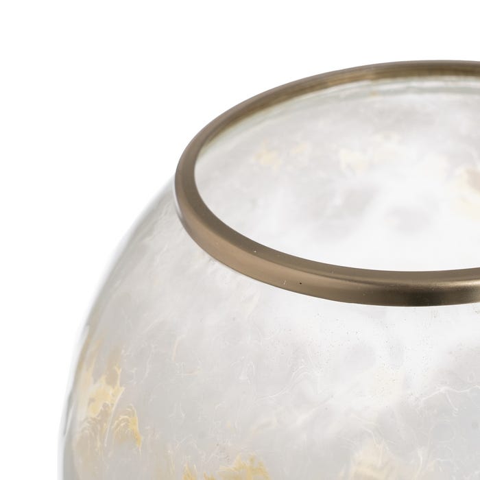 Vaso de metal e vidro branco-champanhe 20 x 20 x 21 cm