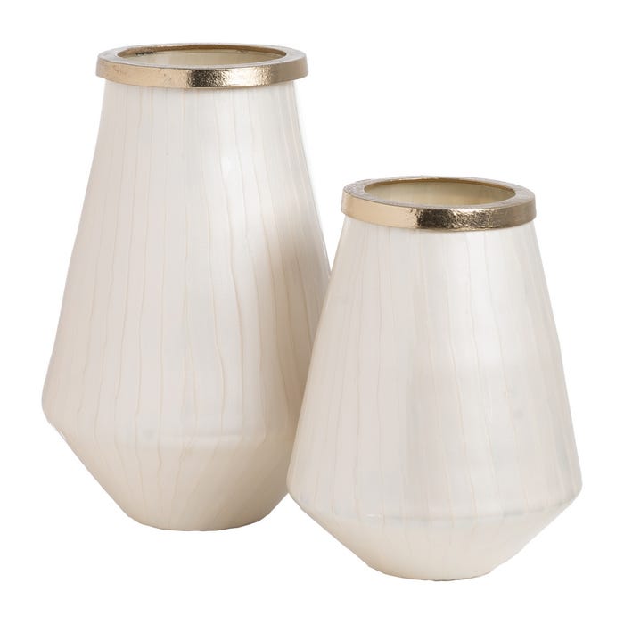Decoração de vaso de metal e vidro branco 23 x 23 x 29 cm