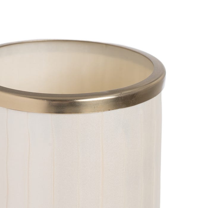 Jarrón Blanco Metal-Cristal Decoración 12,50 X 12,50 X 37 Cm