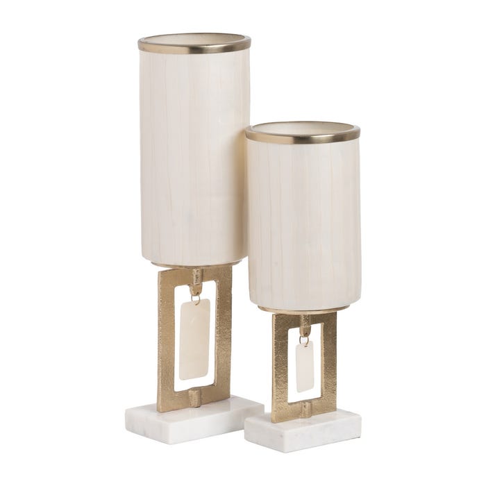 Decoração de vaso de metal e vidro branco 12,50 x 12,50 x 47 cm