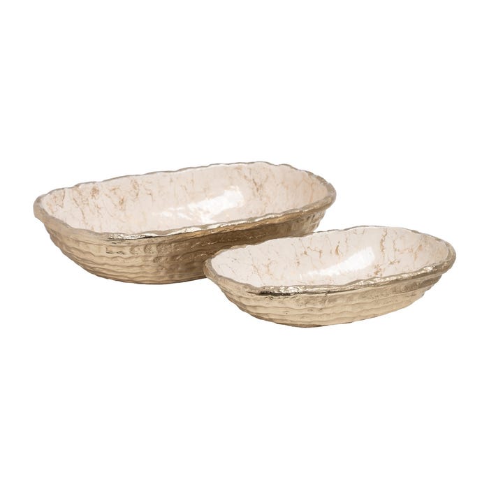 Bandeja de metal branca e champanhe 39 x 23,25 x 9,50 cm