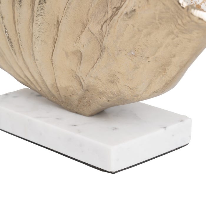 Centro de mesa de metal e mármore branco-champanhe 33 x 18 x 18 cm