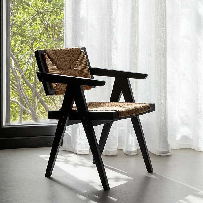 Natural-Black Wood Chair 56 X 62 X 76.50 Cm