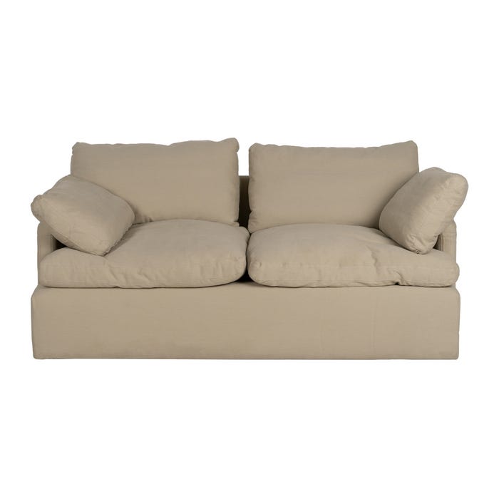 2-Seater Beige Fabric-Wood Sofa 180 x 100 x 83 cm