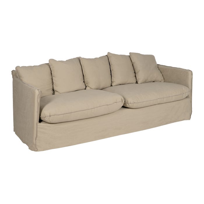 3-Seater Beige Fabric-Wood Sofa 216 x 94 x 93 cm