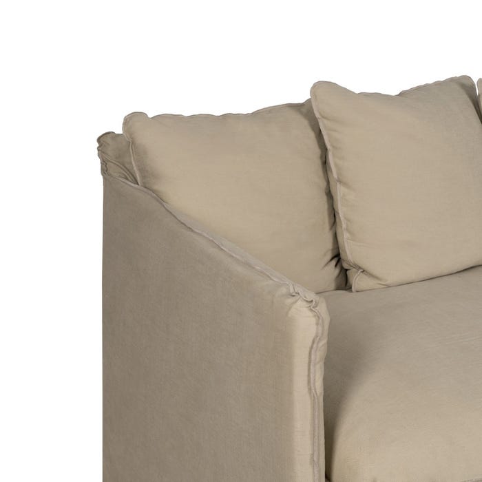 3-Seater Beige Fabric-Wood Sofa 216 x 94 x 93 cm