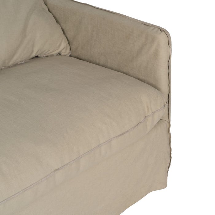 3-Seater Beige Fabric-Wood Sofa 216 x 94 x 93 cm