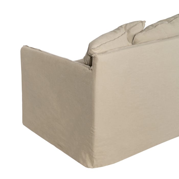 3-Seater Beige Fabric-Wood Sofa 216 x 94 x 93 cm