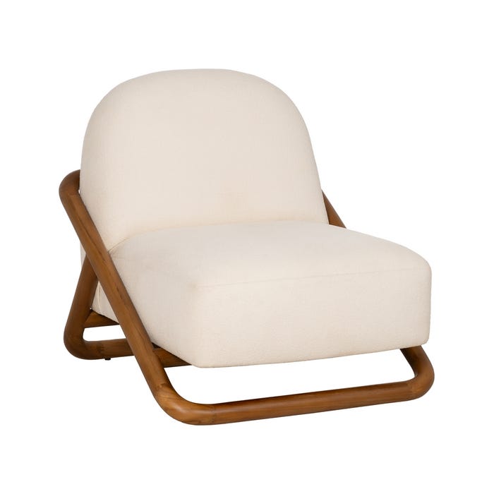 Poltrona de sala de estar em tecido natural e madeira 75 x 85 x 79 cm