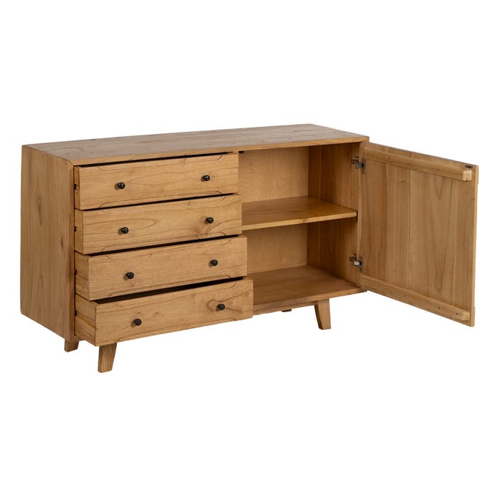 Aparador de madeira Mindi natural para sala de estar 130 x 40 x 80 cm