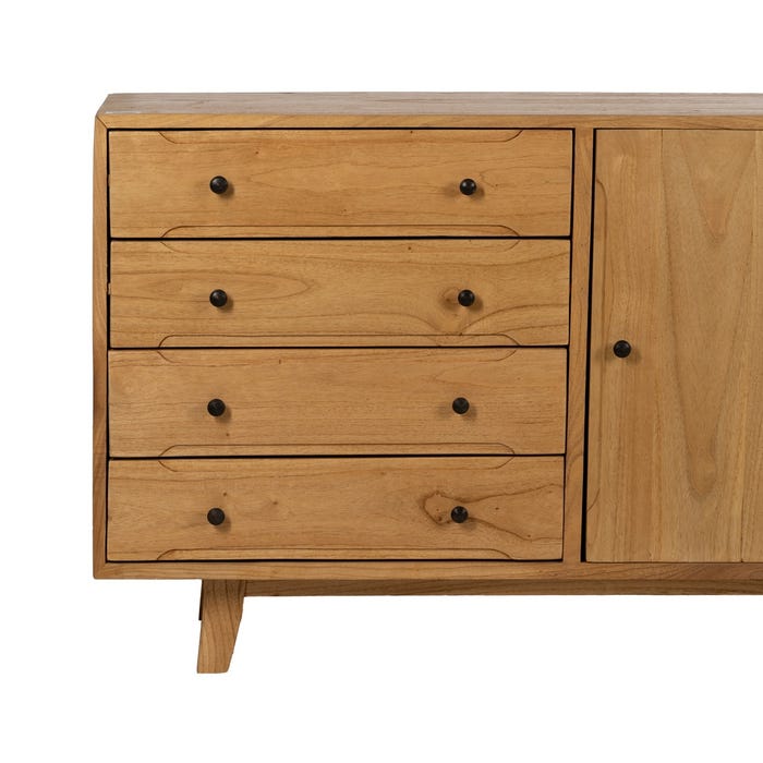 Aparador de madeira Mindi natural para sala de estar 130 x 40 x 80 cm