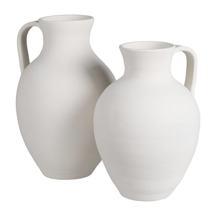 Jarrón Asa Blanco Barro Decoración 26 X 26 X 36 Cm