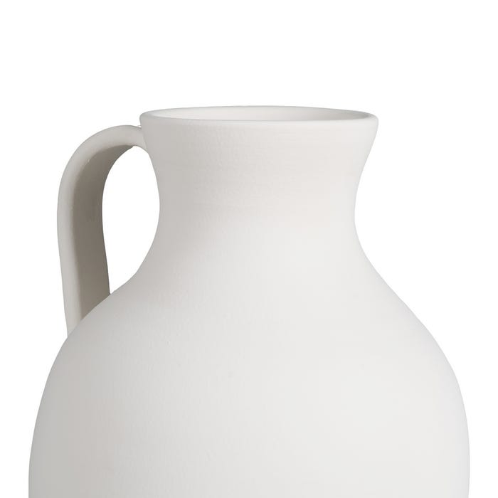 Jarrón Asa Blanco Barro Decoración 27 X 27 X 46 Cm