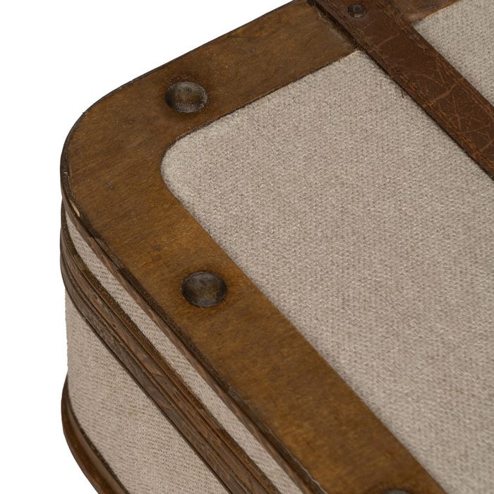 S/2 Maleta Beige Madera / Tejido 62 X 37 X 18 Cm