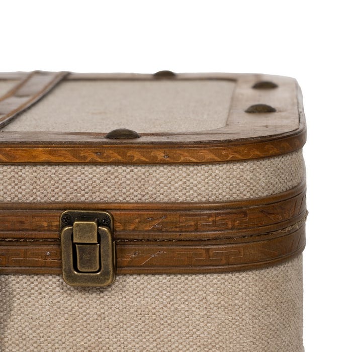 S/2 Maleta Beige Madera / Tejido 62 X 37 X 18 Cm