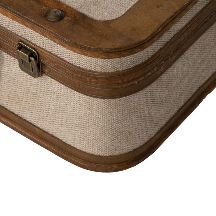 S/2 Maleta Beige Madera / Tejido 62 X 37 X 18 Cm
