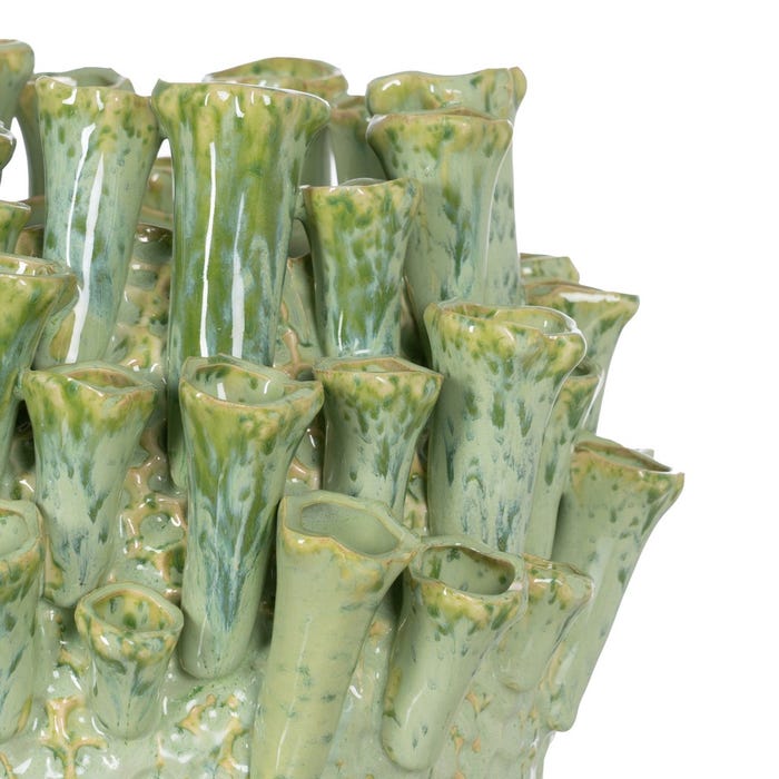 Vaso de cerâmica verde para decoração 29 x 29 x 33 cm