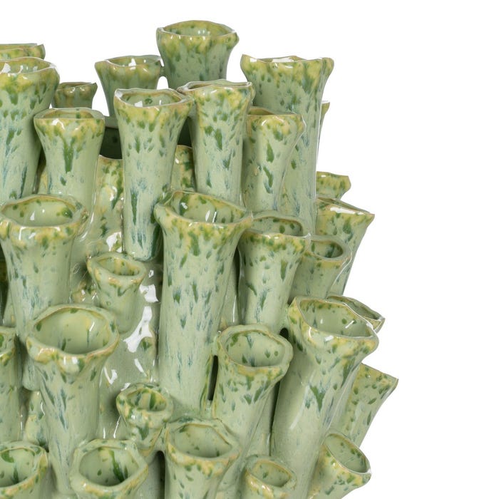 Jarrón Verde Cerámica Decoración 28,50 X 27,50 X 46,50 Cm