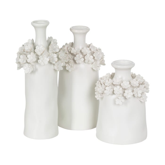 Jarrón Flores Blanco Cerámica 15 X 15 X 31 Cm