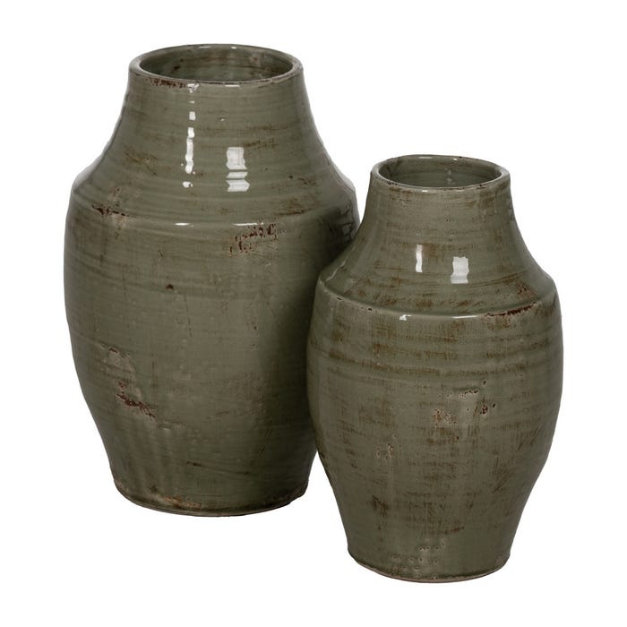 Jarrón Verde Cerámica Decoración 26,50 X 26,50 X 41 Cm