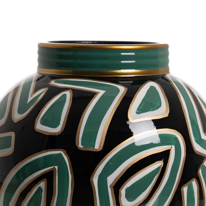 Tibor Negro-Verde Porcelana Decoración 26 X 26 X 26 Cm