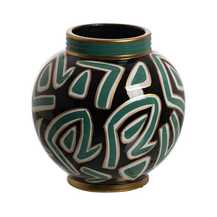 Tibor Negro-Verde Porcelana Decoración 26 X 26 X 26 Cm