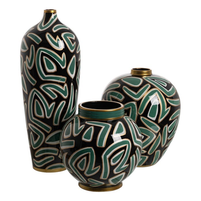 Jarrón Negro-Verde Porcelana Decoración 20 X 20 X 54 Cm