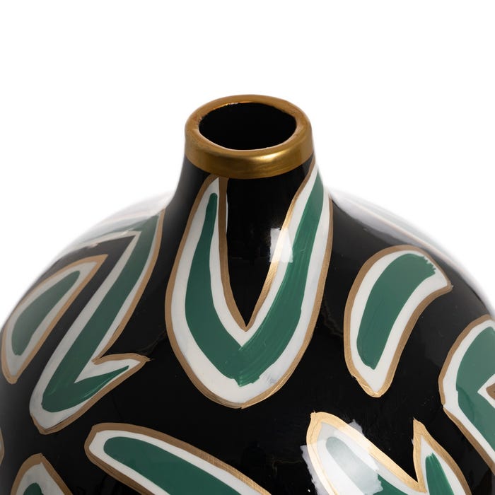 Jarrón Negro-Verde Porcelana Decoración 20 X 20 X 54 Cm