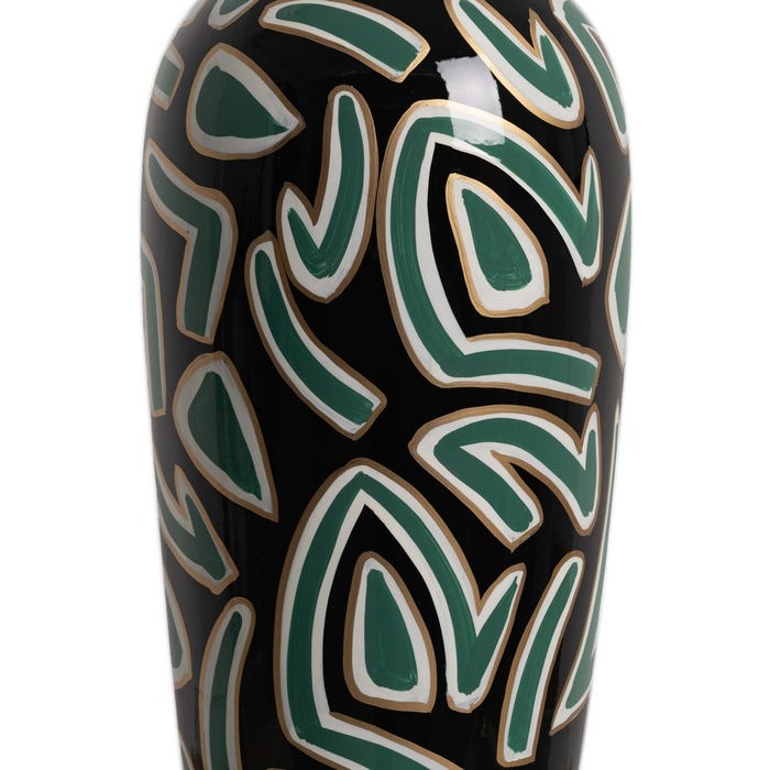 Jarrón Negro-Verde Porcelana Decoración 20 X 20 X 54 Cm