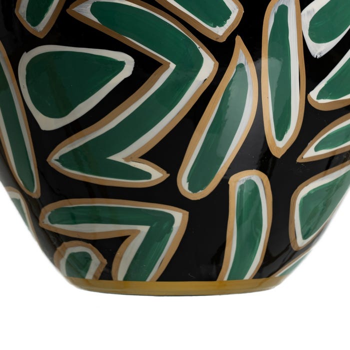 Jarrón Negro-Verde Porcelana Decoración 28 X 28 X 34 Cm