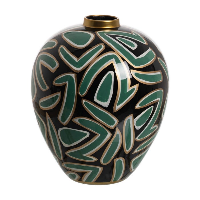 Jarrón Negro-Verde Porcelana Decoración 28 X 28 X 34 Cm