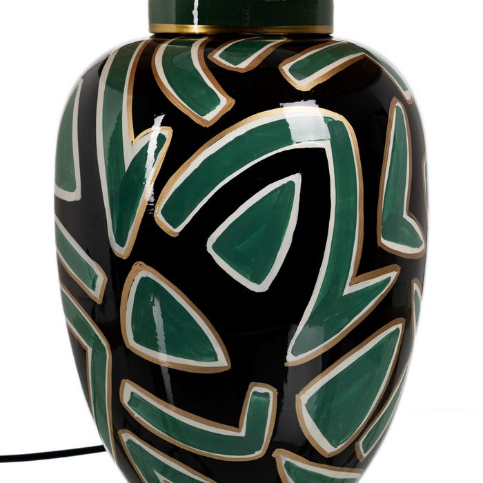 Luminária de mesa de porcelana preta e verde 23 x 23 x 40 cm