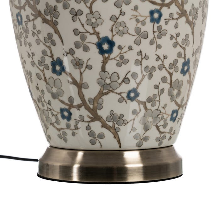 Luminária de mesa de porcelana branca e cinza 23 x 23 x 44 cm