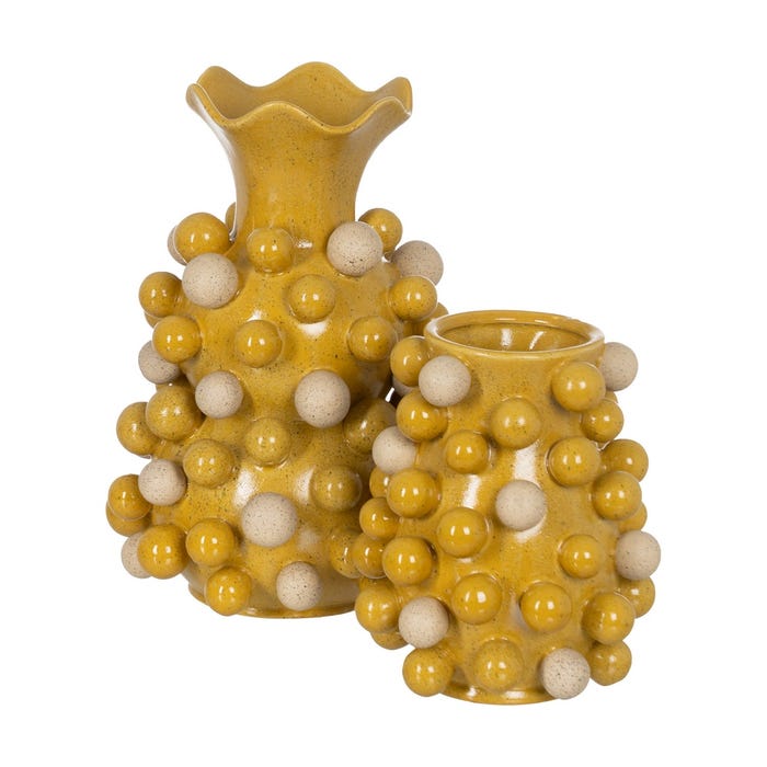 Jarrón Amarillo-Blanco Cerámica 28,30 X 28,30 X 39,70 Cm
