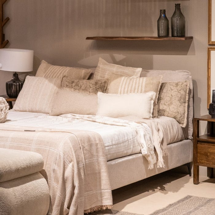 Cama de quarto de tecido bege 192 x 214 x 95 cm
