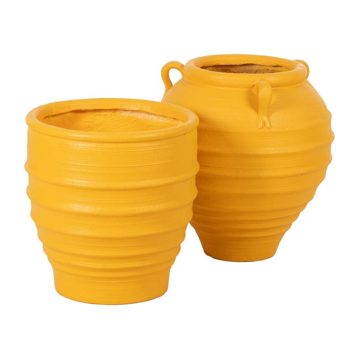 Decoração de vaso de resina amarela 49,30 x 49,30 x 51 cm