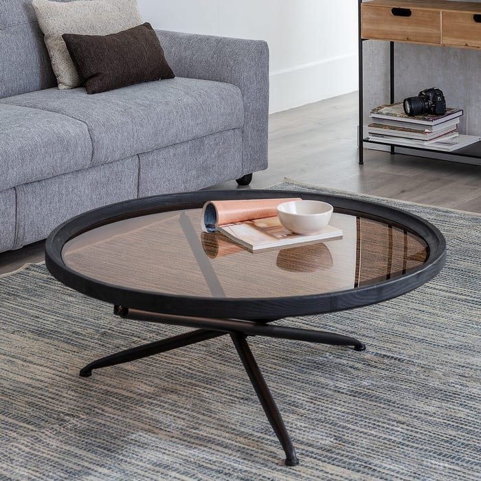 Black Wood-Metal Coffee Table 100 x 100 x 40 cm