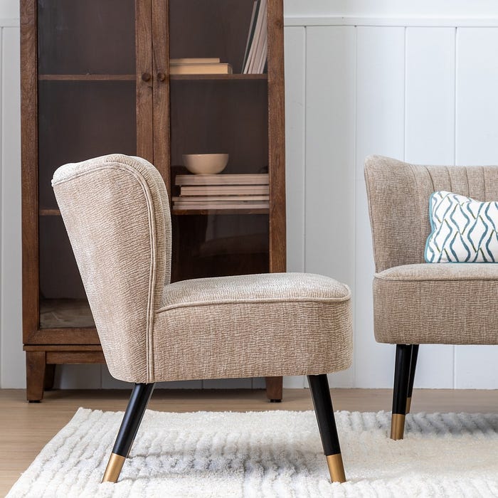 Beige Fabric-Wood Living Room Armchair 58 X 70 X 74 Cm
