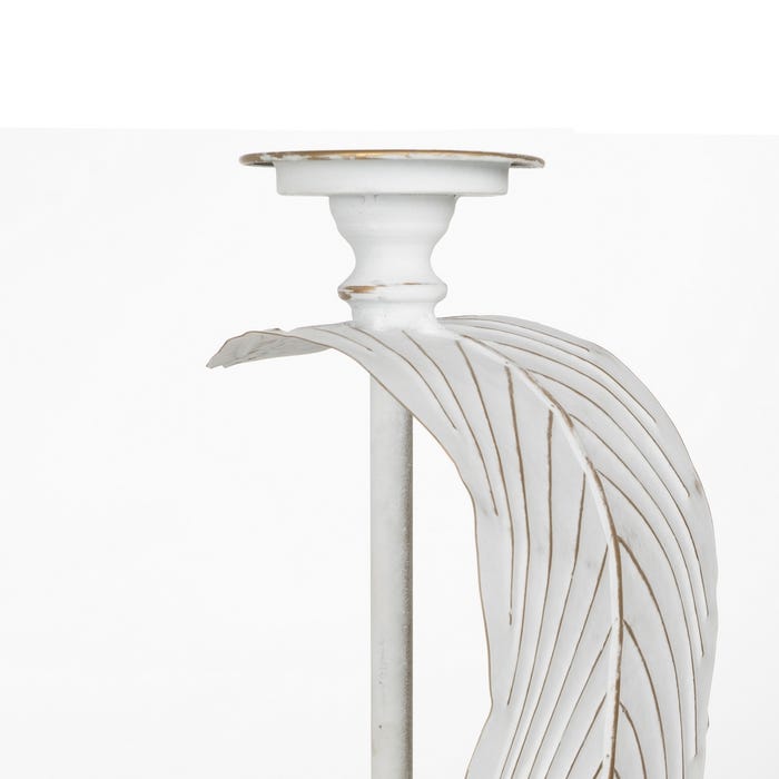 Porta-velas de folha branca em metal, decoração 23,50 x 22,50 x 118
