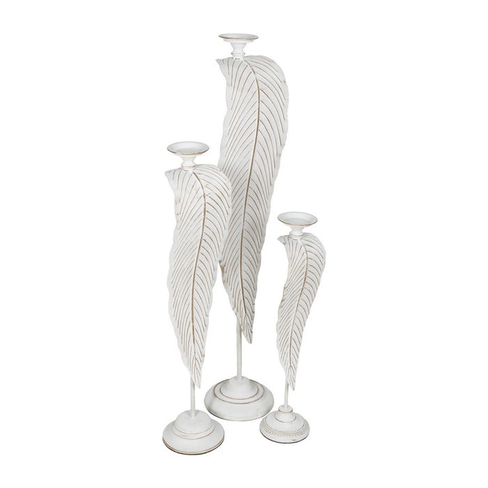 Porta-velas de folha branca decoração de metal 20 x 19 x 92 cm